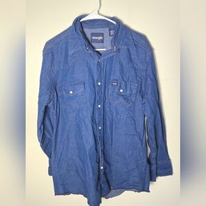 Men's Vintage Wrangler Denim Pearl Snap Button Down Shirt, Size Large